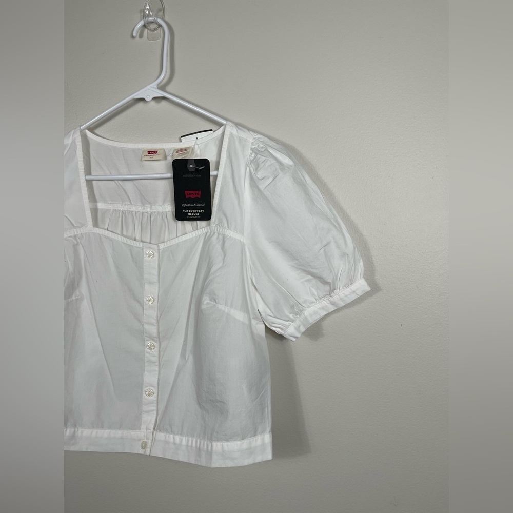 Levi’s Women's Simone Top Elegant White Blouse with Lace Trim and V-Neck NWT - Picture 4 of 15